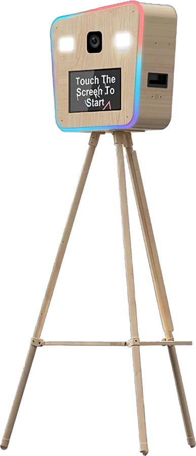 Photobooth Borne Wood en bois sur trépied